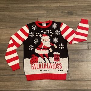 Well Worn Holiday Sweater Christmas Dancing Santa FA-LA-LA-LA-LOSS Light Up SZ L